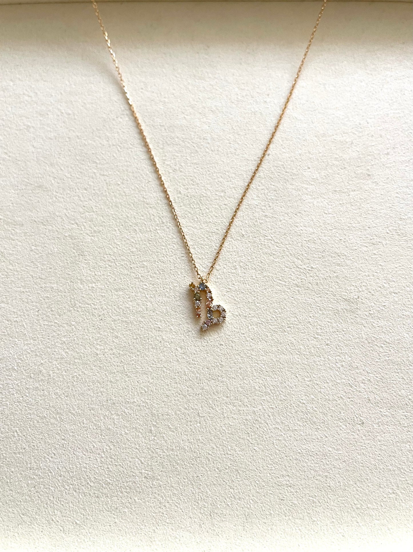 Zodiac Sign Necklace with Colorful Crystals - Capricorn - 18K Gold