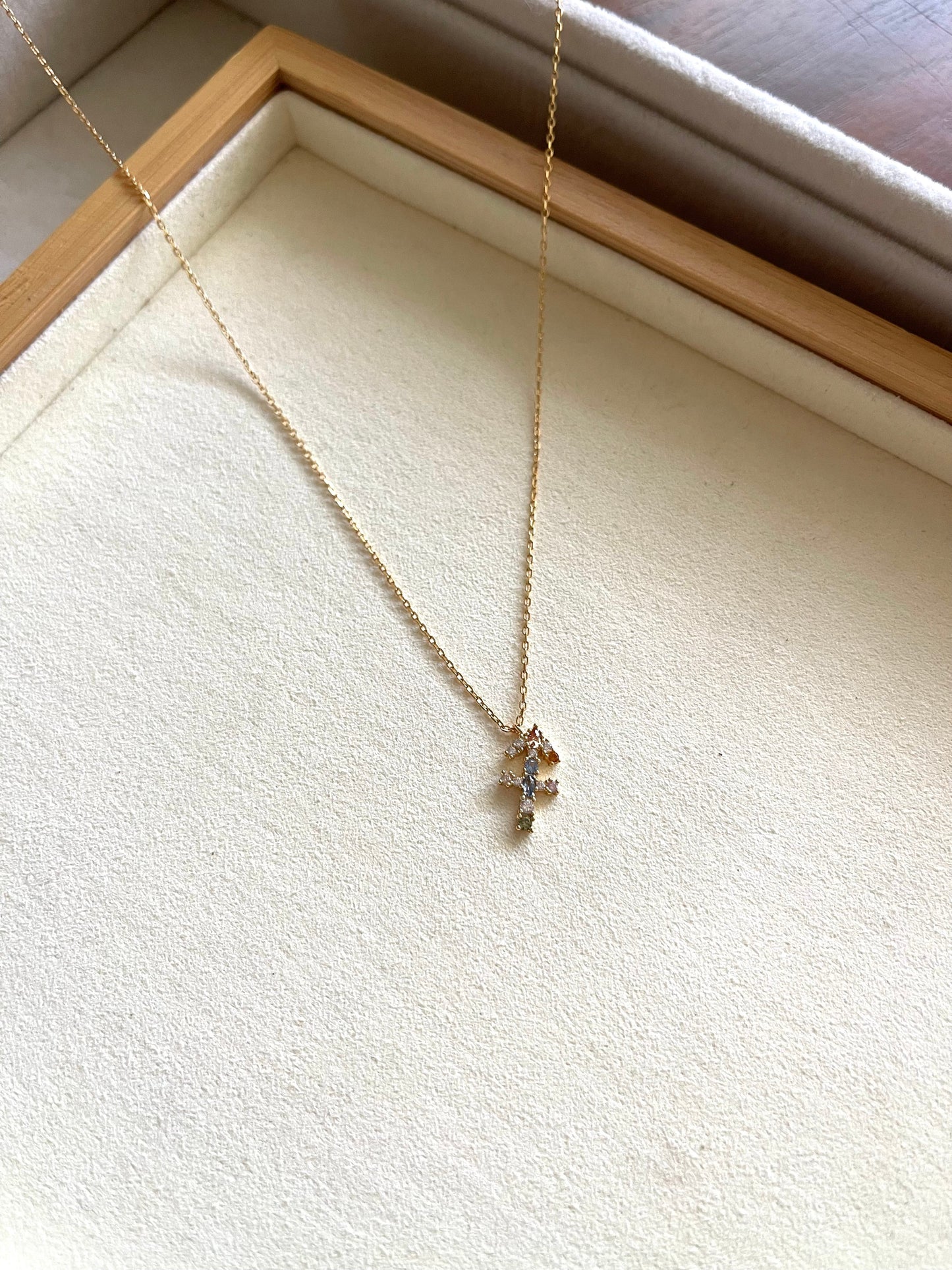 Zodiac Sign Necklace with Colorful Crystals - Sagittarius - 18K Gold