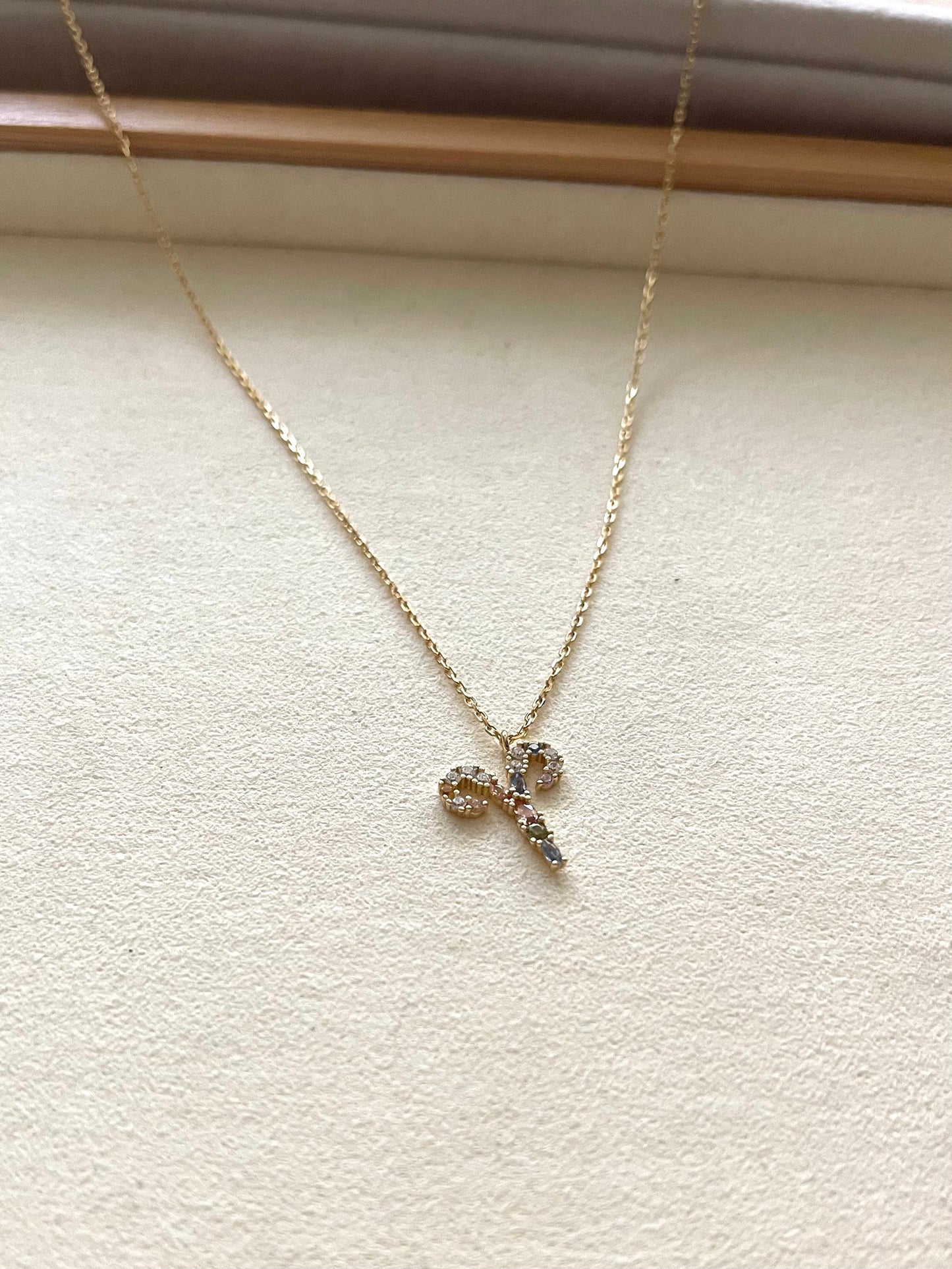 Zodiac Sign Necklace with Colorful Crystals - Aries - 18K Gold