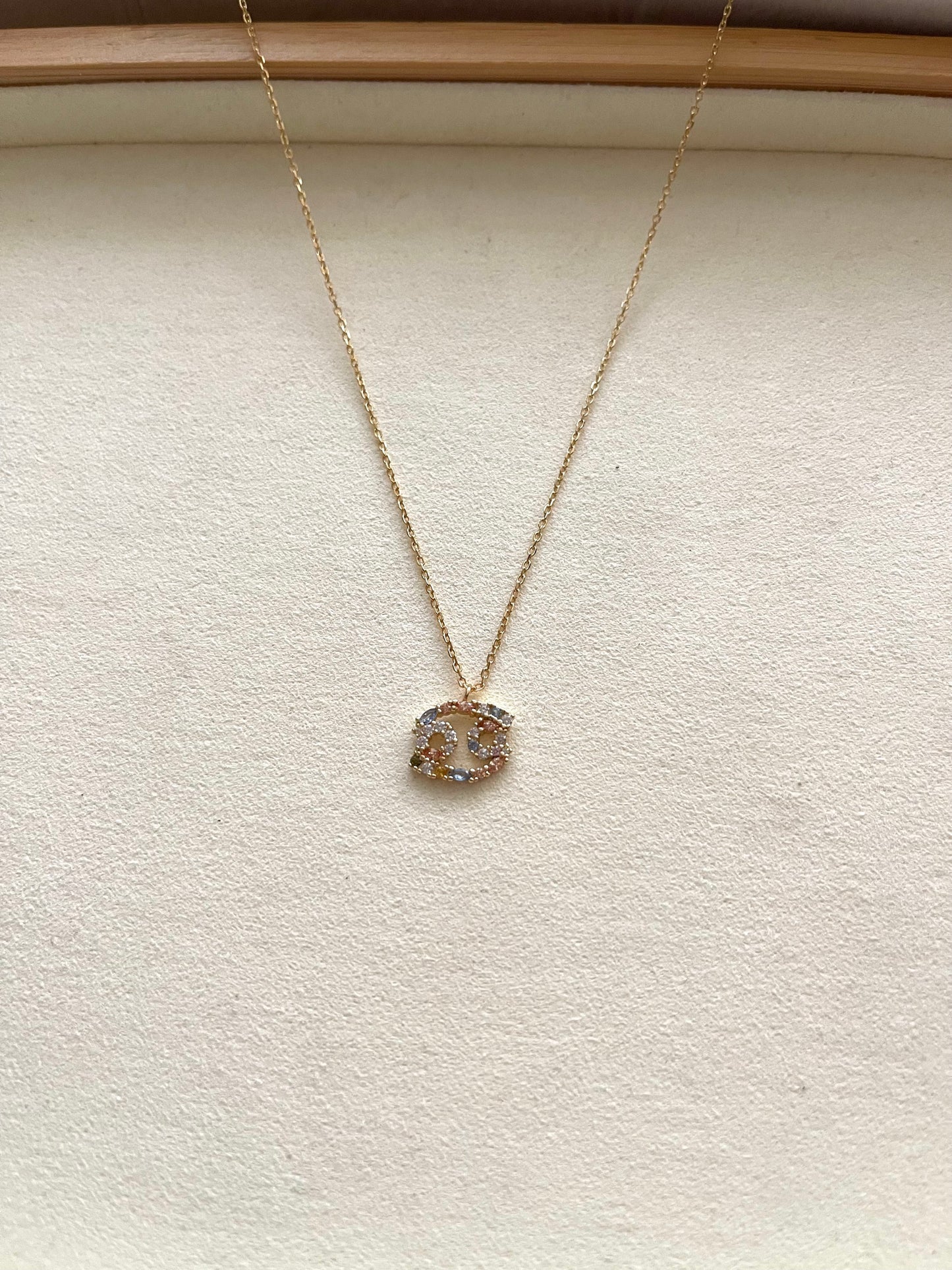 Zodiac Sign Necklace with Colorful Crystals - Cancer - 18K Gold