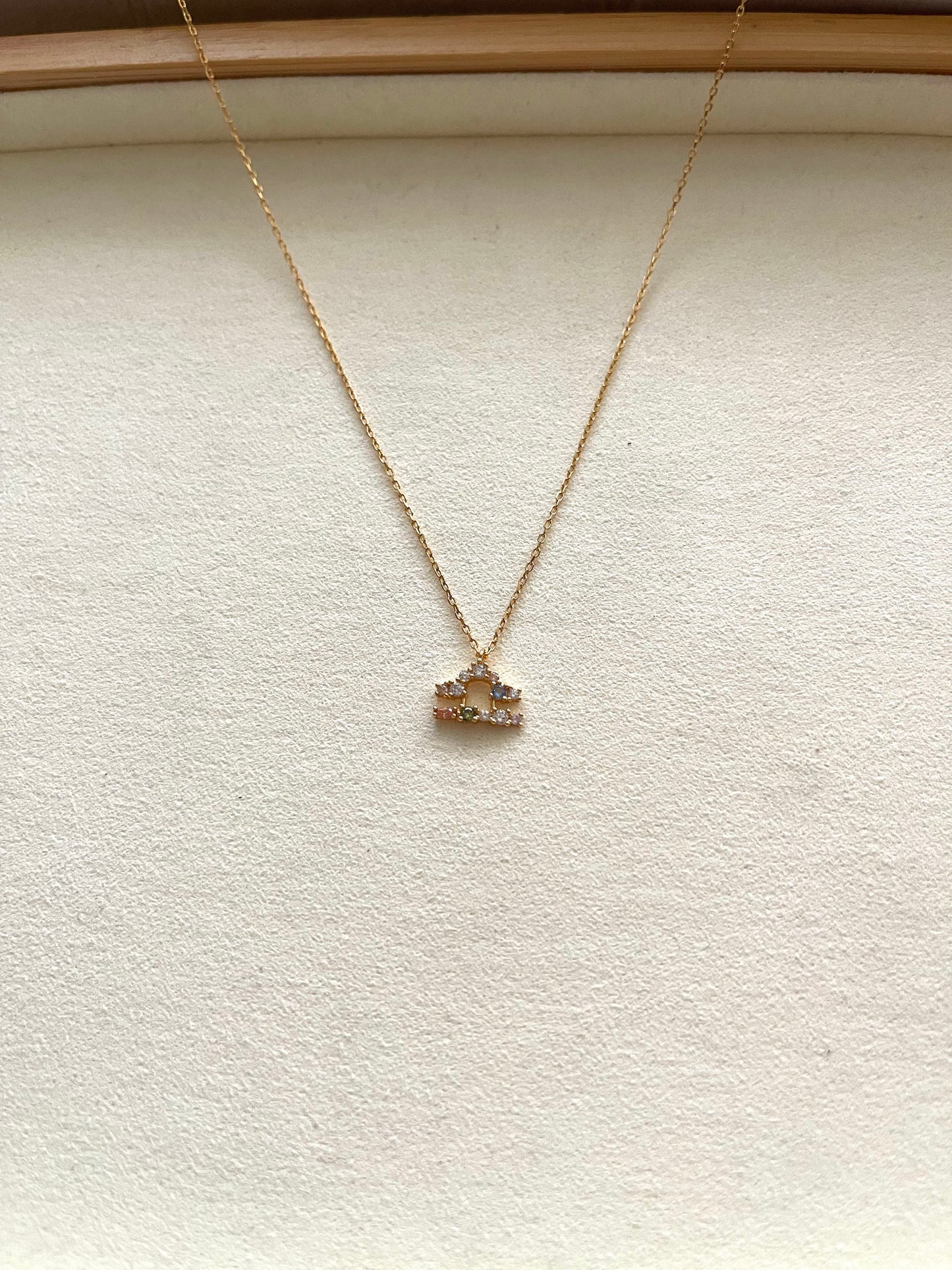 Zodiac Sign Necklace with Colorful Crystals - Libra - 18K Gold