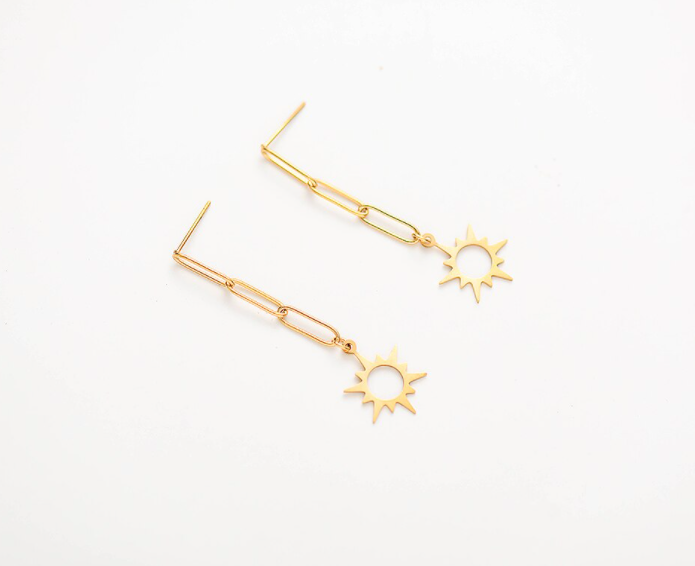 Chain Drop Earrings with Sun - Gold