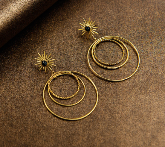 Sun with Layered Circles Earrings - Gold