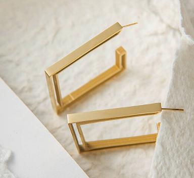 Geometric Square Hoop Earrings - Gold