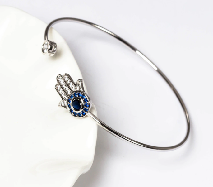 Hamsa Bangle Bracelet - Silver