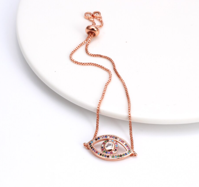 Eye with Colorful Crystals Bracelet - Rose Gold