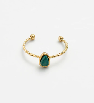 Water Drop Natural Stone Ring - Gold - Green