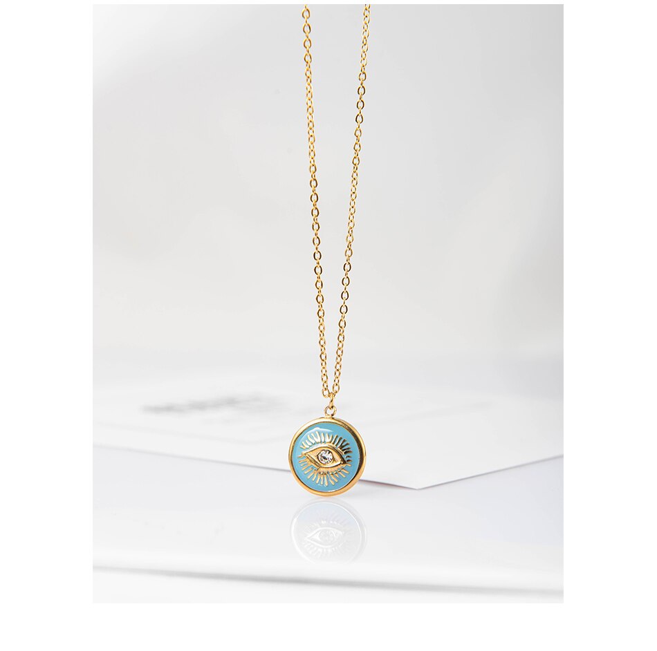 Blue Coin Eye Necklace - Gold