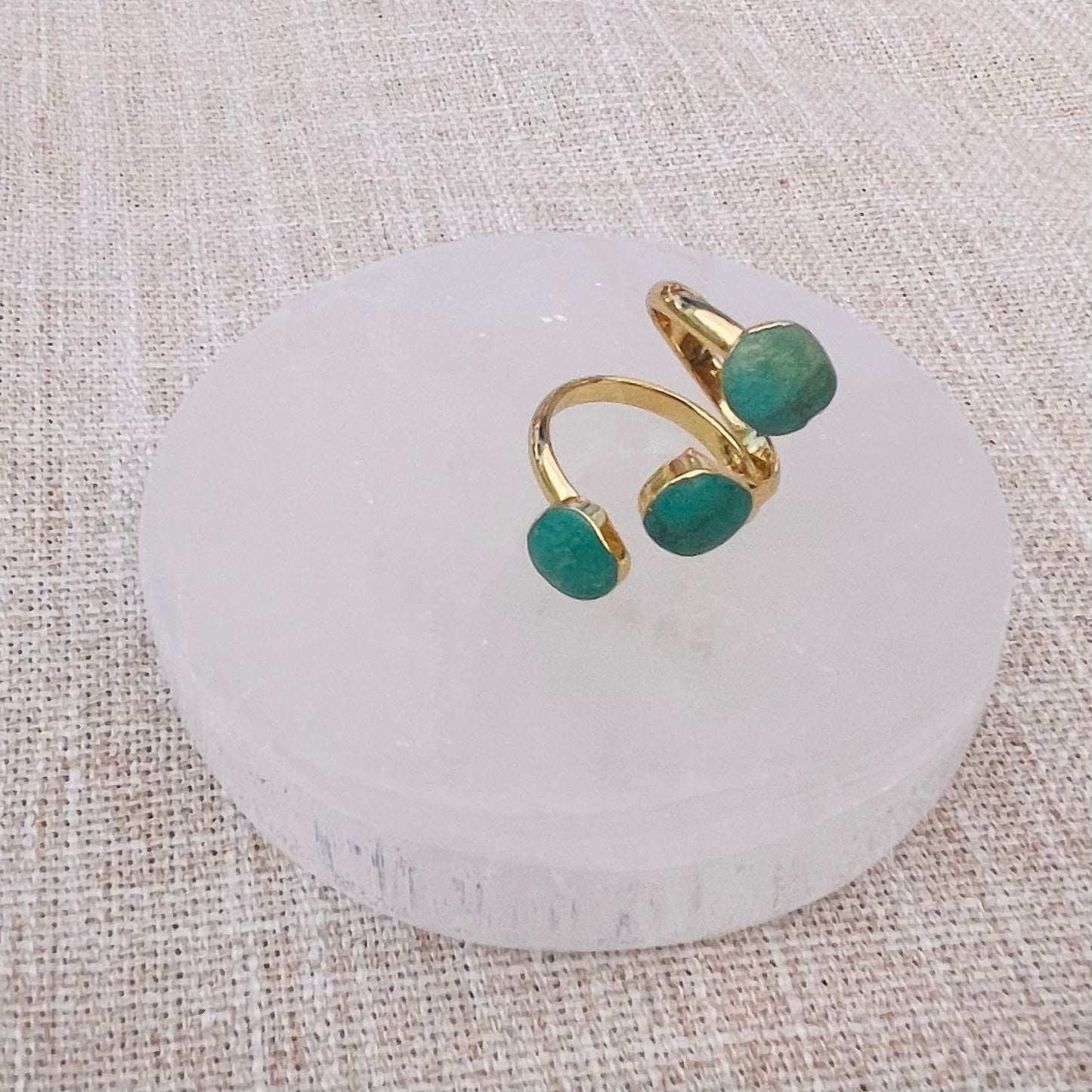 Turquoise Crystal Ring - Adjustable - Gold