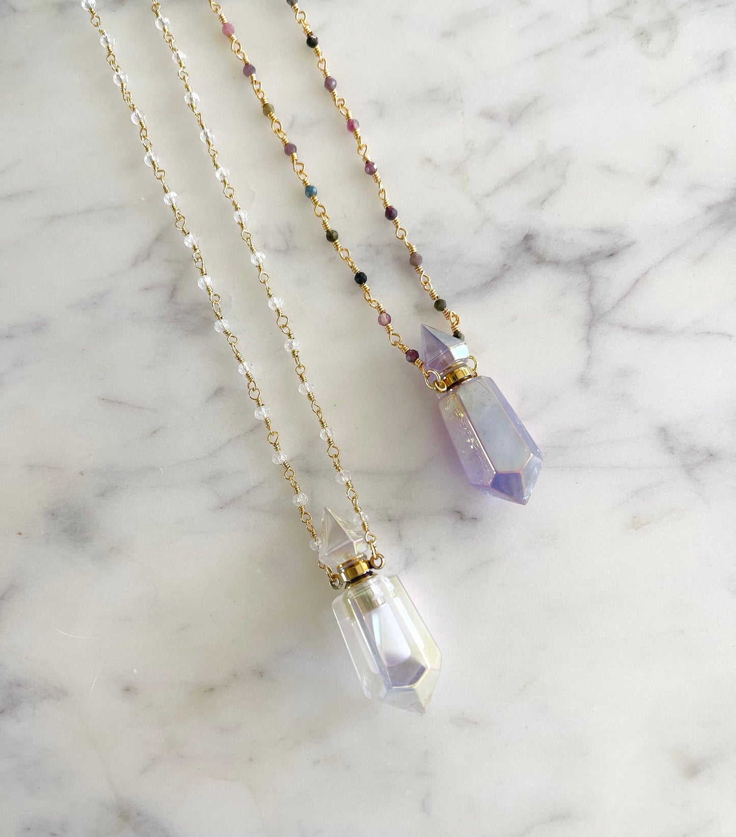 Aura Quartz Essential Oil Necklace - Gold