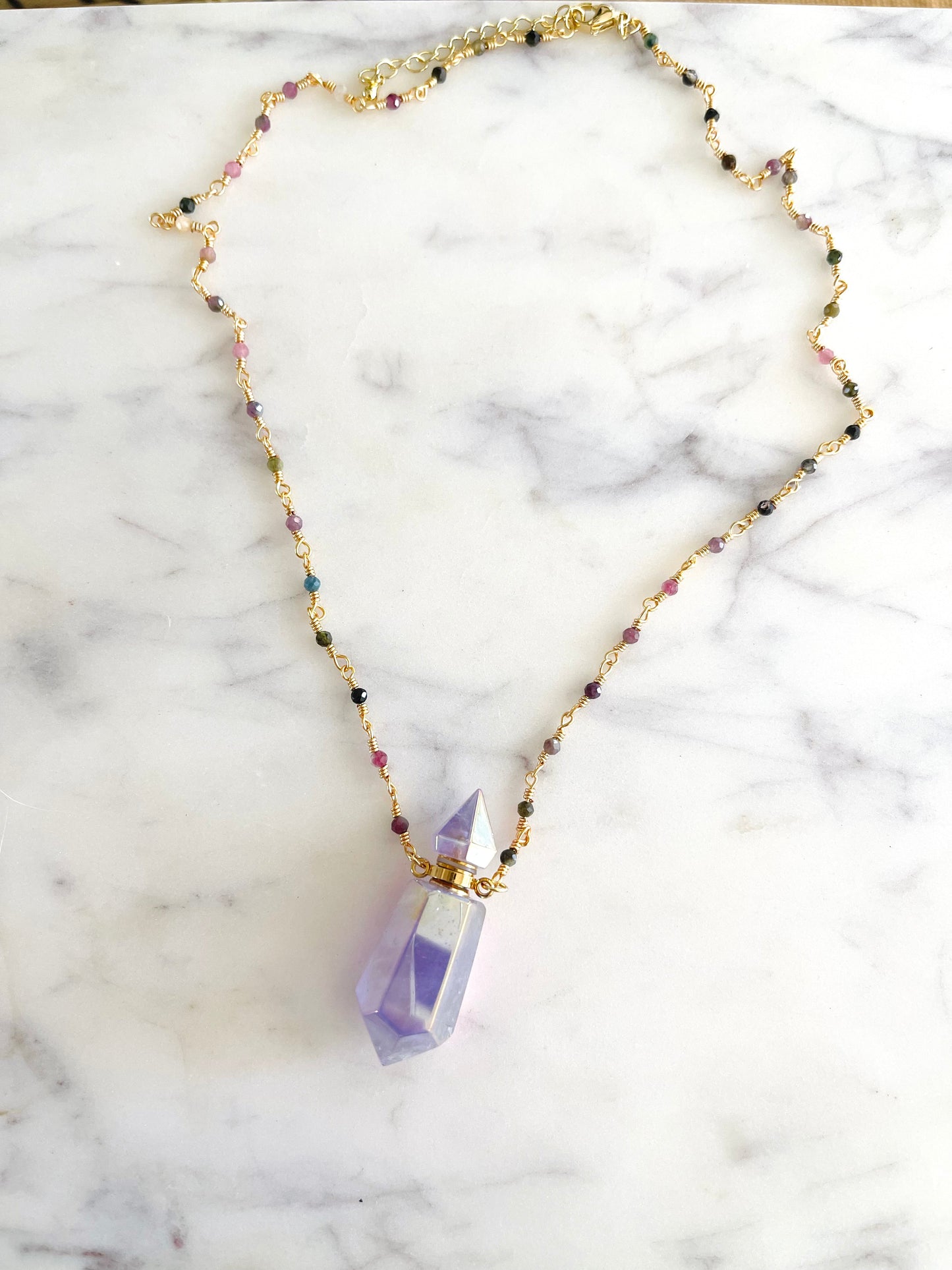 Aura Quartz Essential Oil Necklace - Gold