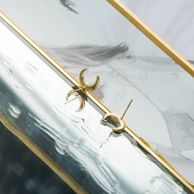 Crescent Moon Stud Earrings - Stainless Steel