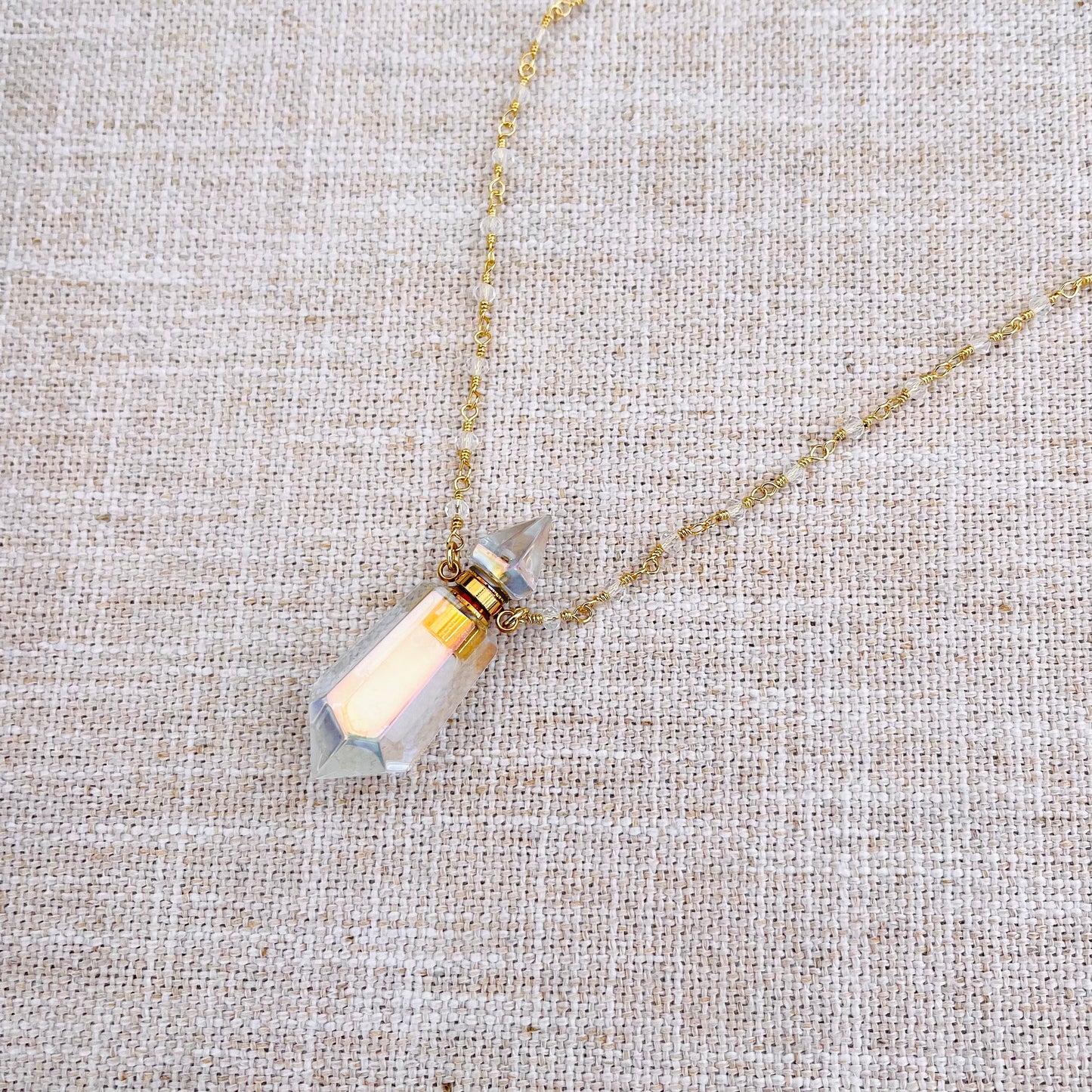 Aura Quartz Essential Oil Necklace - Gold
