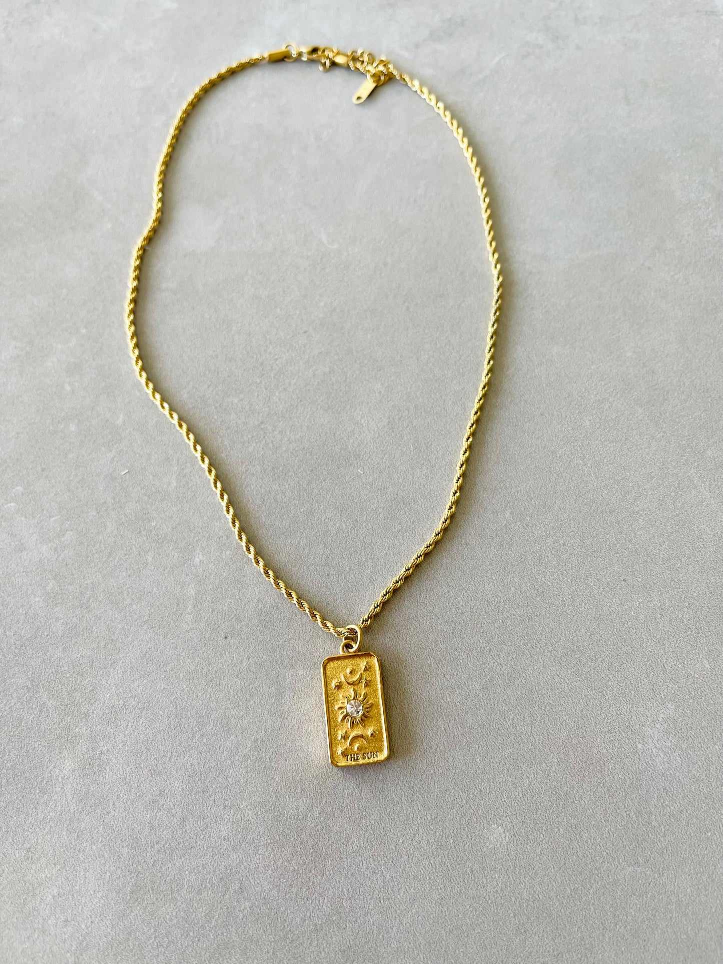 Vintage Tarot Card Necklace - The Sun - Gold