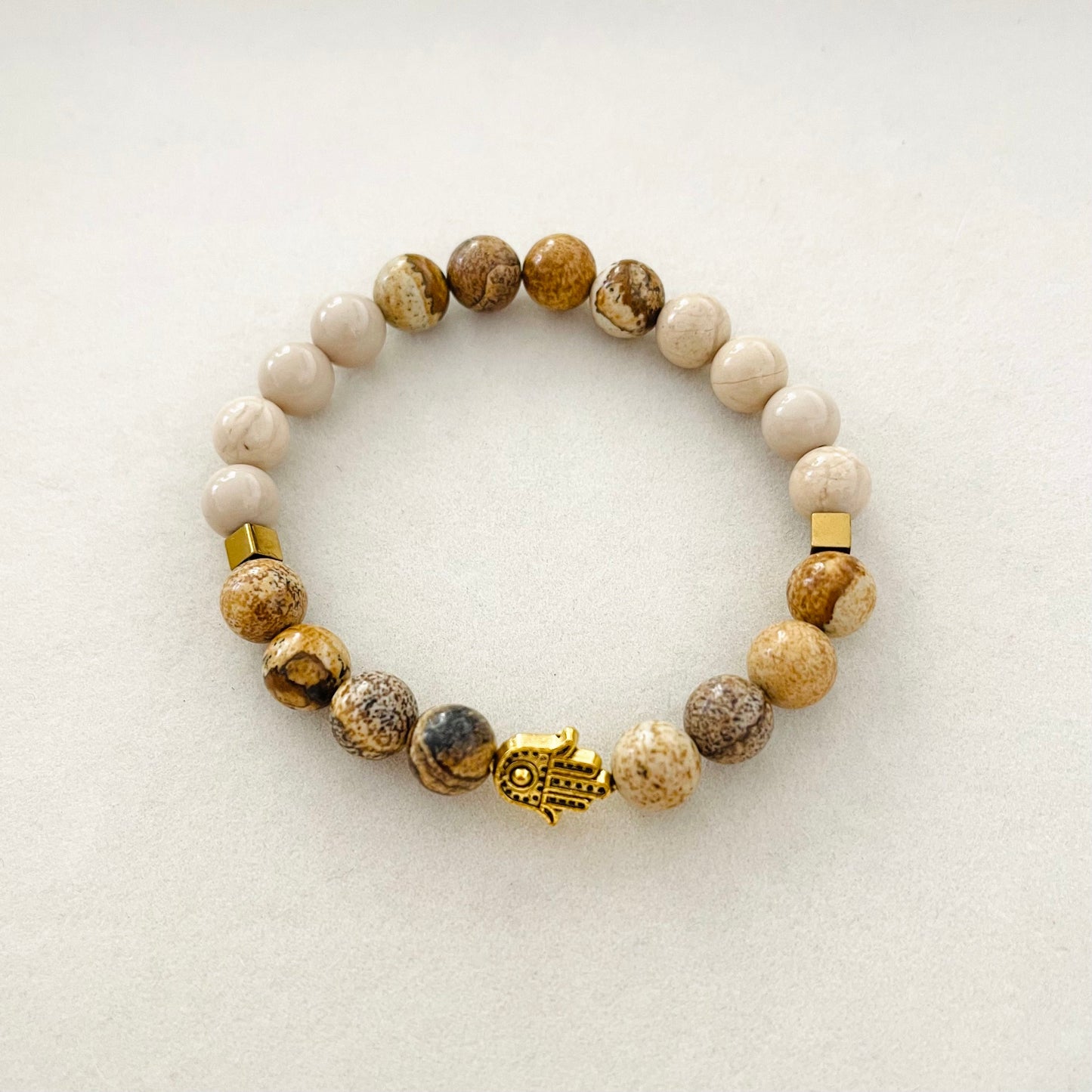 Ultimate Happiness - Picture Jasper, White Fossil Jasper, Hematite, Eye - Gemstone Bracelet