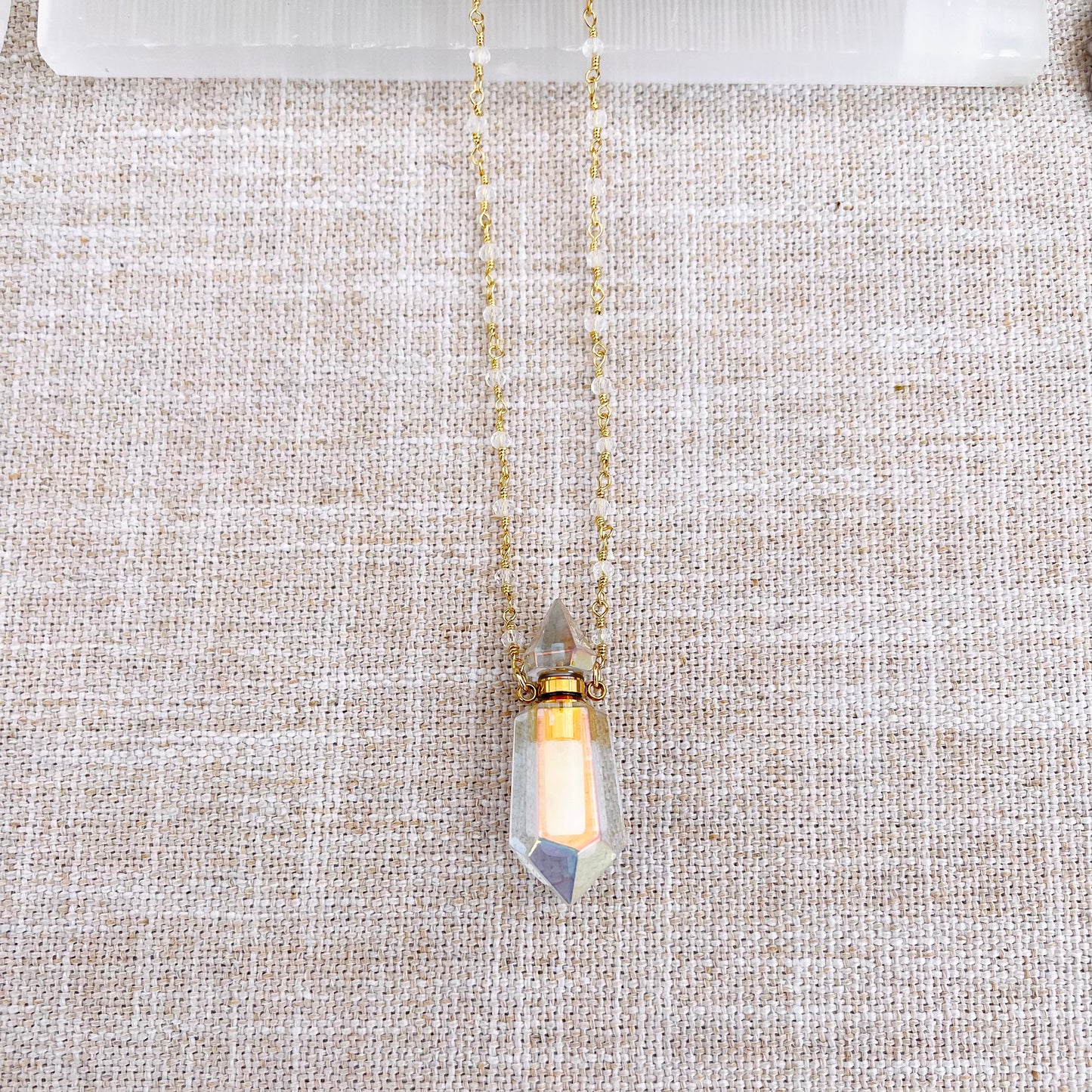 Aura Quartz Essential Oil Necklace - Gold