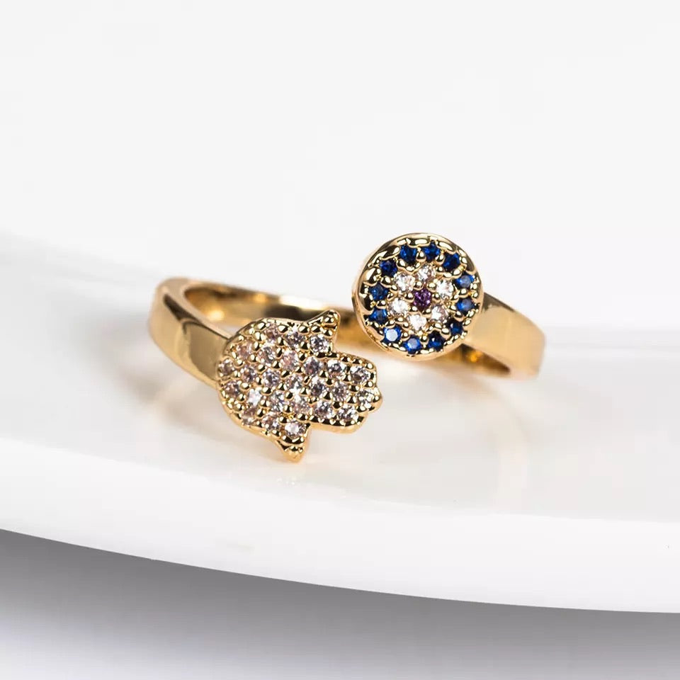 Adjustable Hamsa Hand Ring - Gold