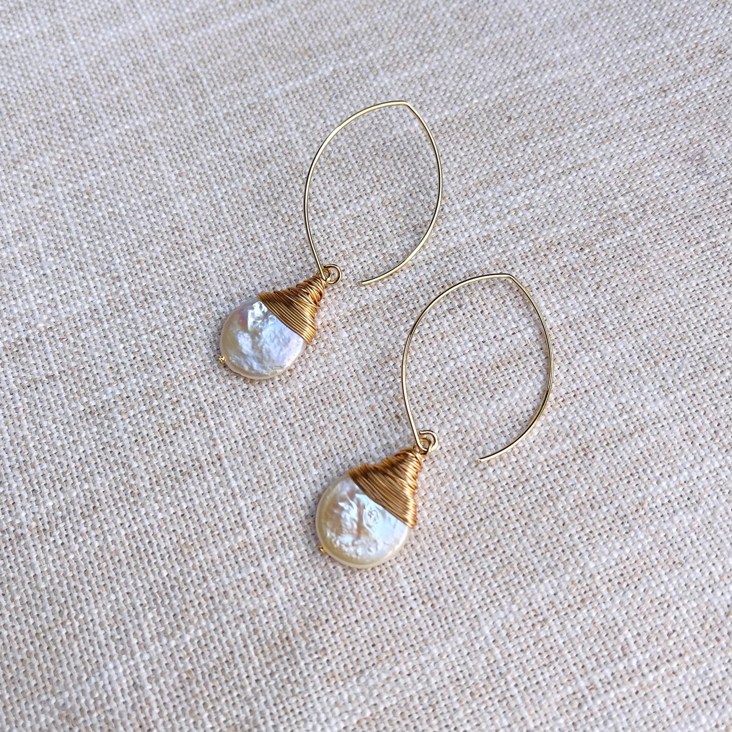 Freshwater Pearl Drop Earrings - Gold