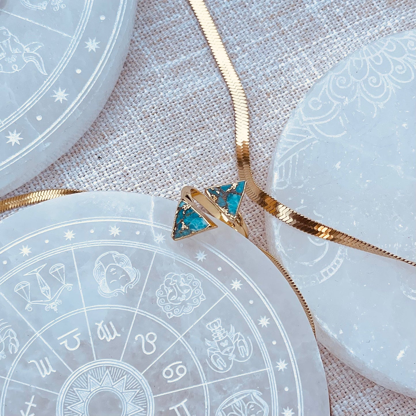 Triangle Turquoise Ring - Gold - Adjustable