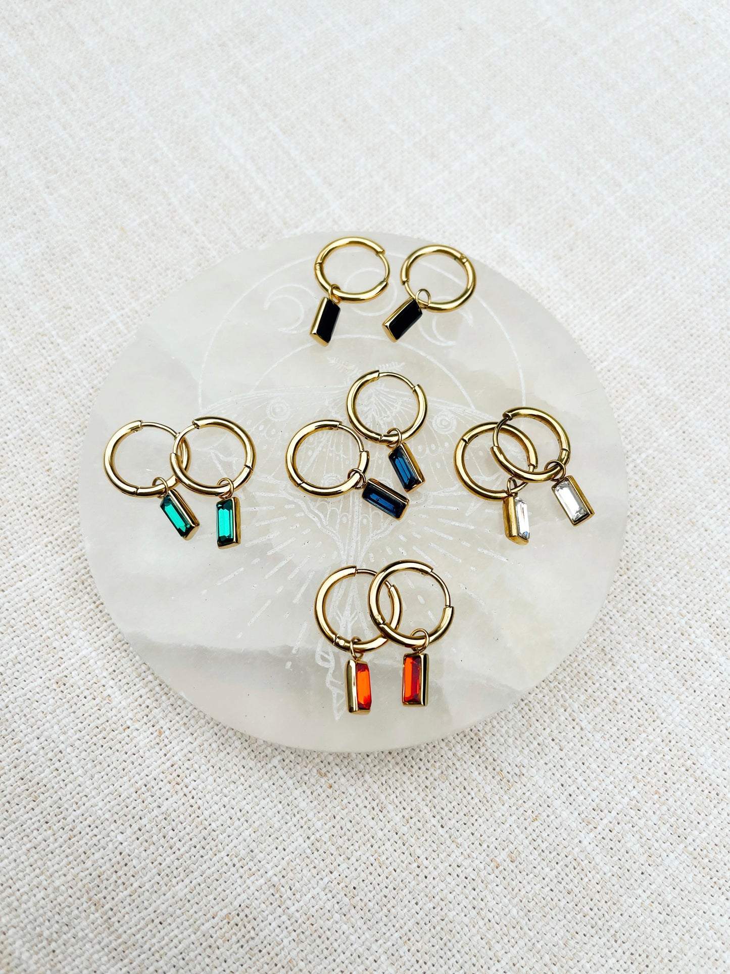 Baguette Cut Crystal Hoop Earrings - Gold - Stainless Steel