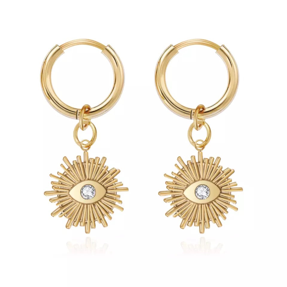 Coin Eye Hoop Earrings - Gold
