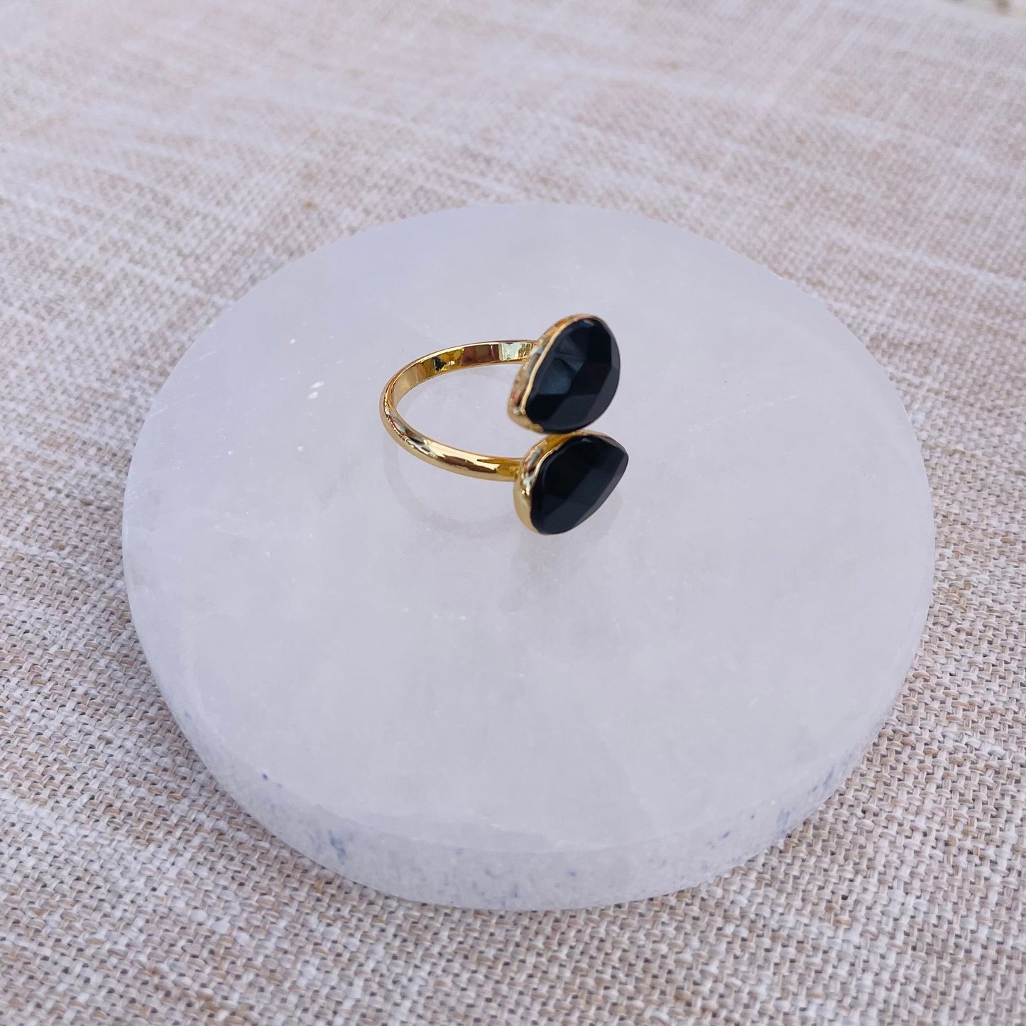 Obsidian Crystal Ring - Adjustable - Gold
