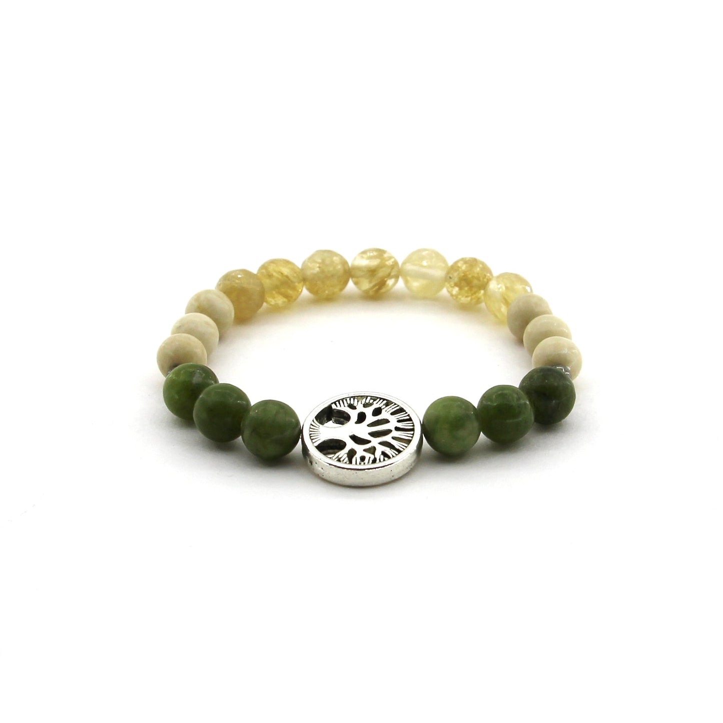 Find Your True Self - White Fossil Jasper, Tree, Citrine, Green Jasper, Pyrite - Gemstone Bracelet