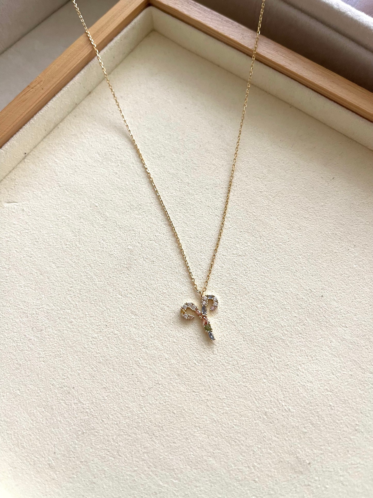 Zodiac Sign Necklace with Colorful Crystals - Aries - 18K Gold