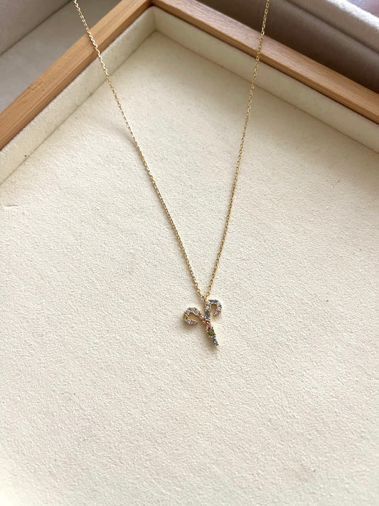 Zodiac Sign Necklace with Colorful Crystals - Aries - 18K Gold