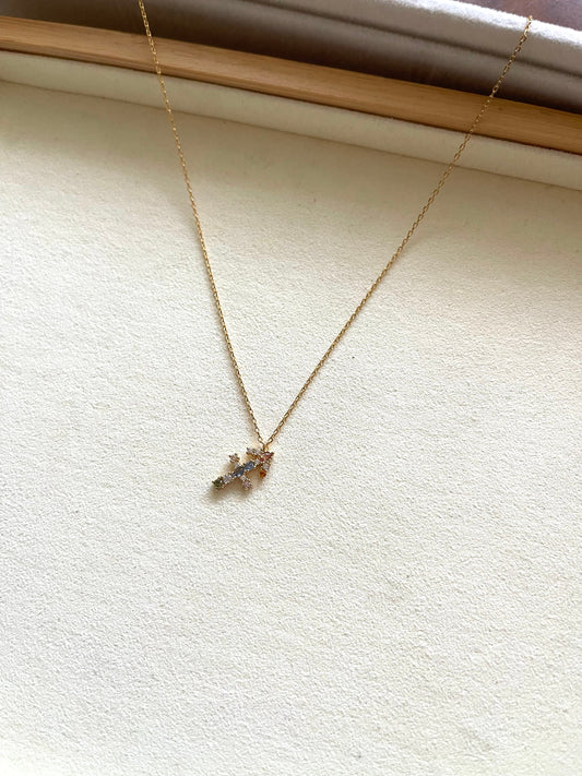 Zodiac Sign Necklace with Colorful Crystals - Sagittarius - 18K Gold