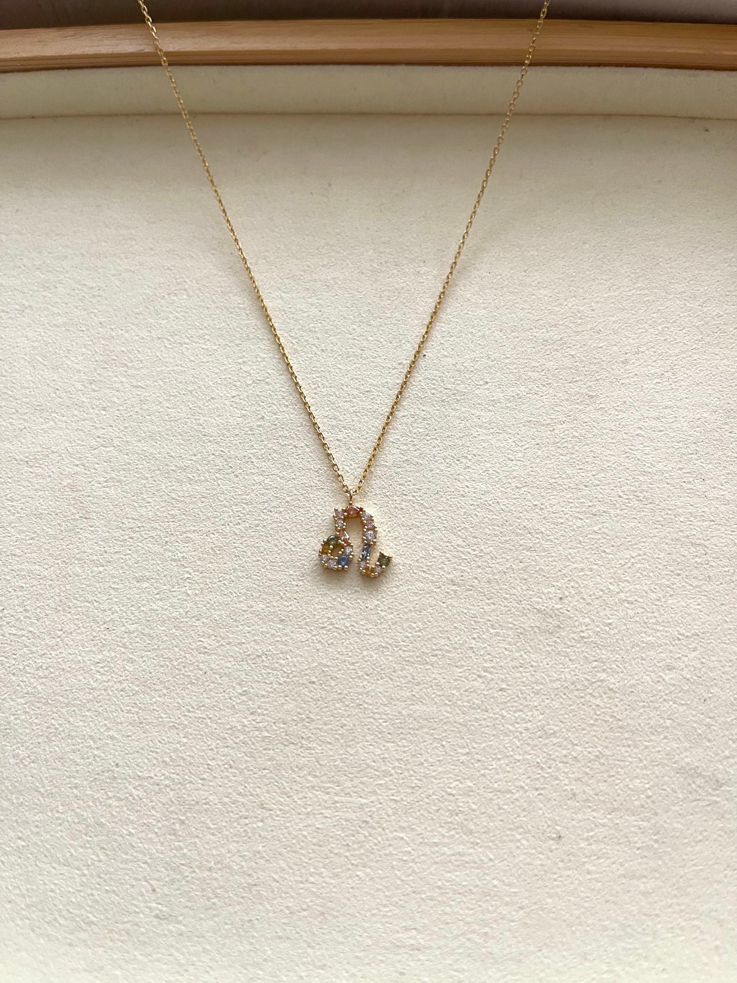 Zodiac Sign Necklace with Colorful Crystals - Leo - 18K Gold
