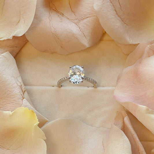 Large Zirconia Crystal Ring - 925 Sterling Silver