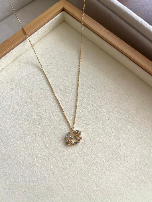 Zodiac Sign Necklace with Colorful Crystals - Cancer - 18K Gold