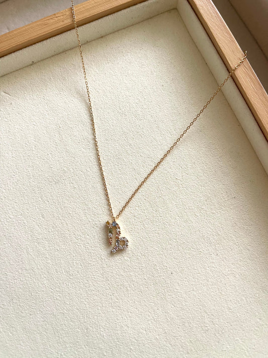 Zodiac Sign Necklace with Colorful Crystals - Capricorn - 18K Gold