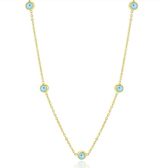 Blue Eye Choker Necklace - Gold