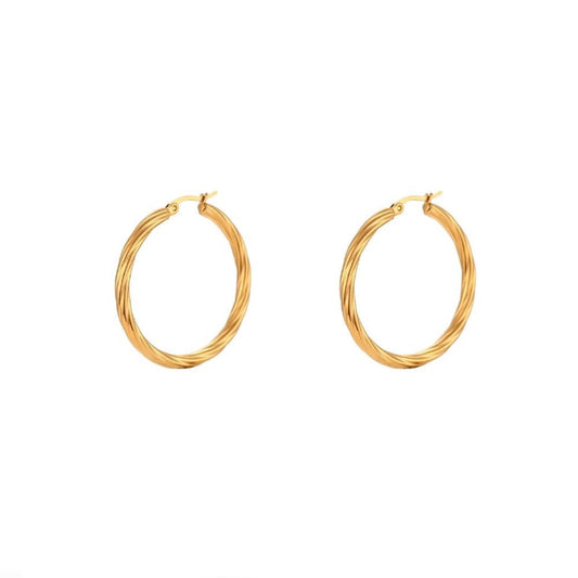 Twisted Hoop Earrings - Gold