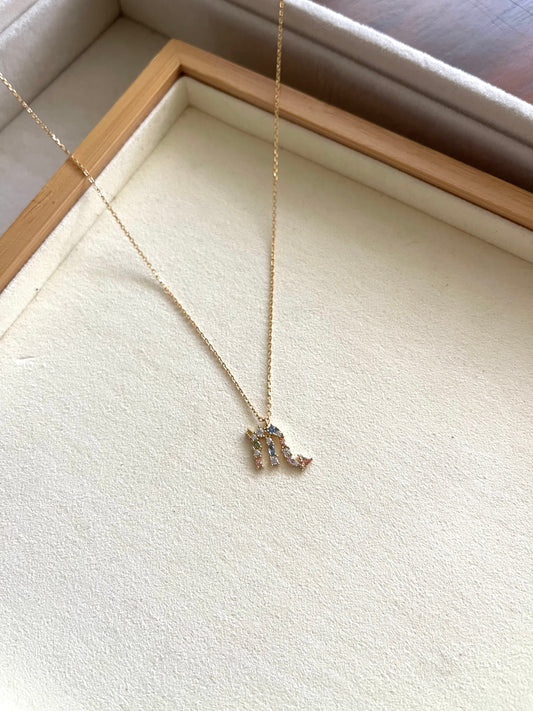 Zodiac Sign Necklace with Colorful Crystals - Scorpio - 18K Gold