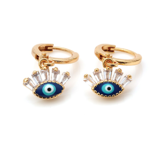 Eye with Baguette Crystals Hoop Earrings - Gold