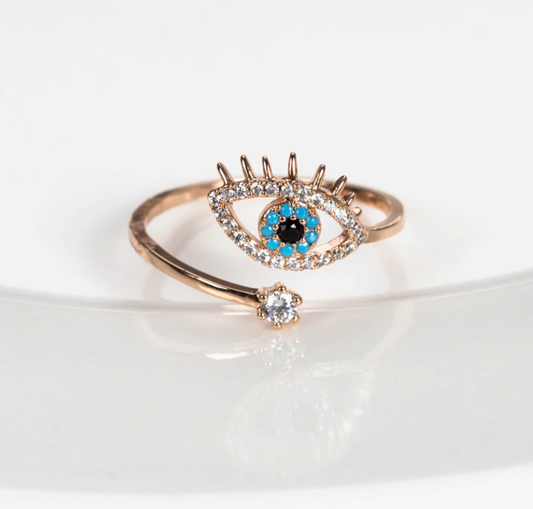 Adjustable Eye Ring with Crystals