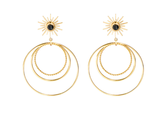 Sun with Layered Circles Earrings - Gold