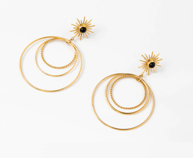 Sun with Layered Circles Earrings - Gold