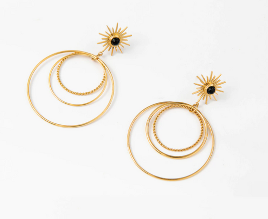 Sun with Layered Circles Earrings - Gold