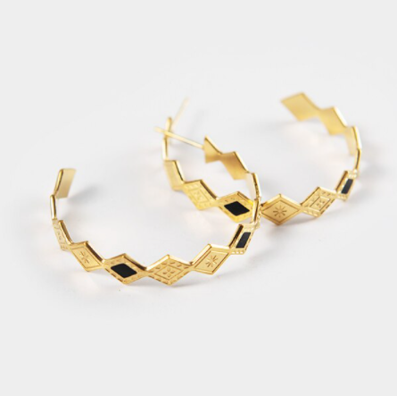 Geometric Hoop Earrings - Triangle Black - Gold