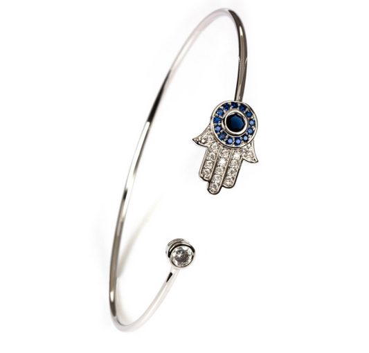 Hamsa Bangle Bracelet - Silver