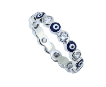Eye with Zircon Crystals Band Ring - 925 Sterling Silver