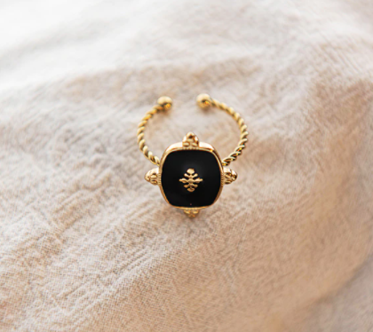 Vintage Enamel Ring - Black - Gold