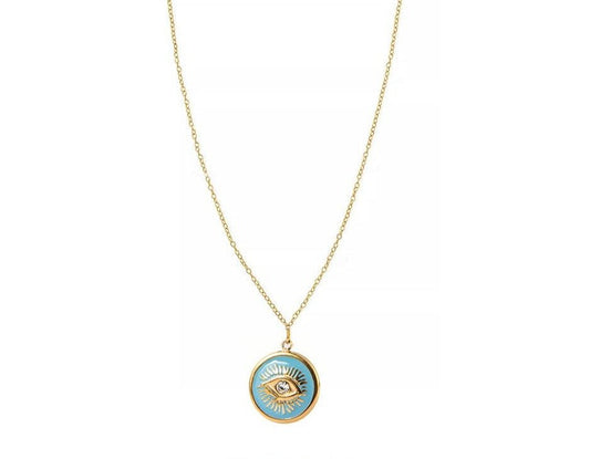 Blue Coin Eye Necklace - Gold