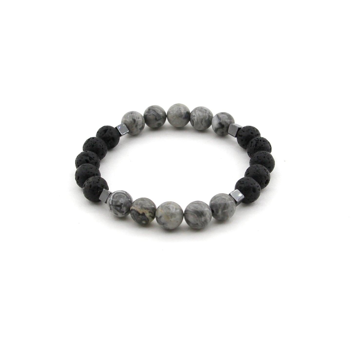 Ultimate Calming - Silver Crazy Lace Jasper, Lava, Hematite - Gemstone Bracelet