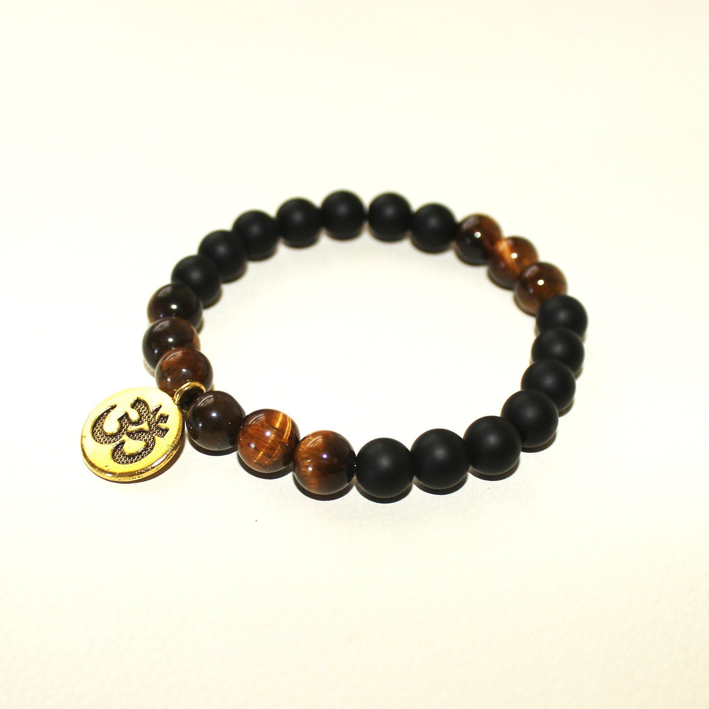 Manifestation - Tiger's Eye, Obsidian, OM Symbol - Gemstone Bracelet