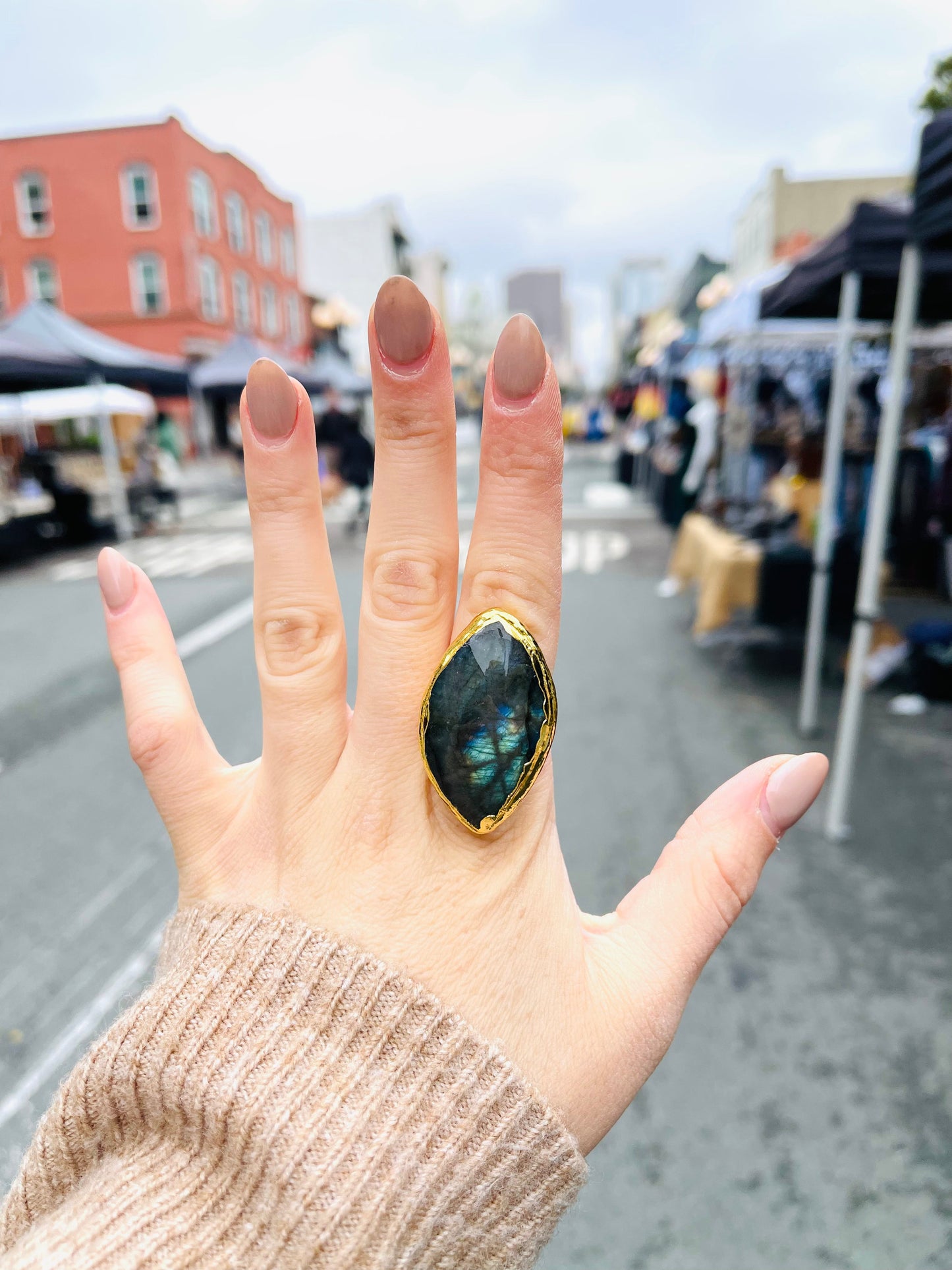 Labradorite Ring - Gold - Adjustable